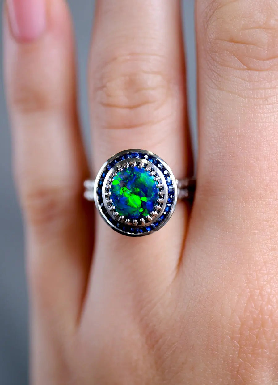 Original Black Opal Ring Natural Ethiopian Fire Black Opal Stone Ring Real  Opal | eBay